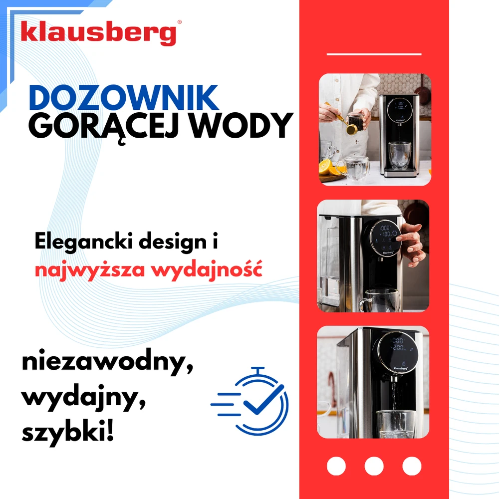 Dozownik Karšto vandens dozatorius, dozatorius, LED jutiklinis skydelis, temperatūros ir tūrio valdymas, 2,7 l, Klausberg, kb-7880
