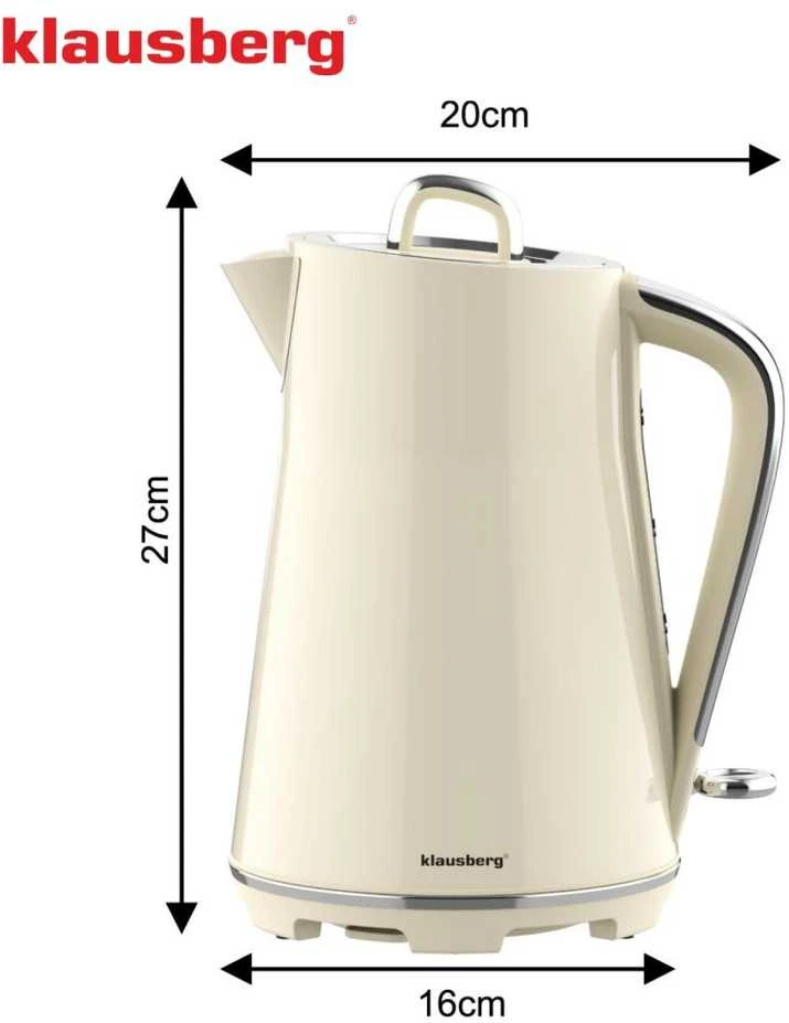 Virdulys, Elektrinis virdulys, nerūdijančio plieno, grietinėlės spalvos, 1,7 l, 1850–2200 W, klausberg, KB-9016