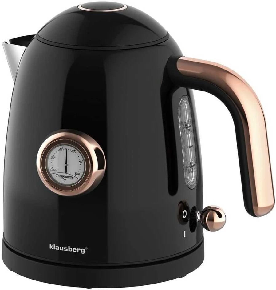 Virdulys, Elektrinis virdulys su termometru, nerūdijančio plieno, juodas, 1,0 l, 1200 W, Klausberg, kb-9017