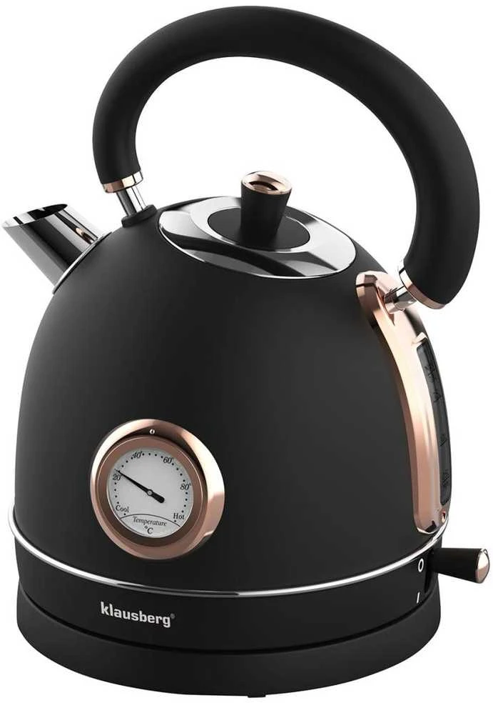 Virdulys, Elektrinis virdulys su termometru, nerūdijančio plieno, juodo/rožinio aukso spalvos, 1,8 l, 1850–2200 W, klausberg, kb-7905