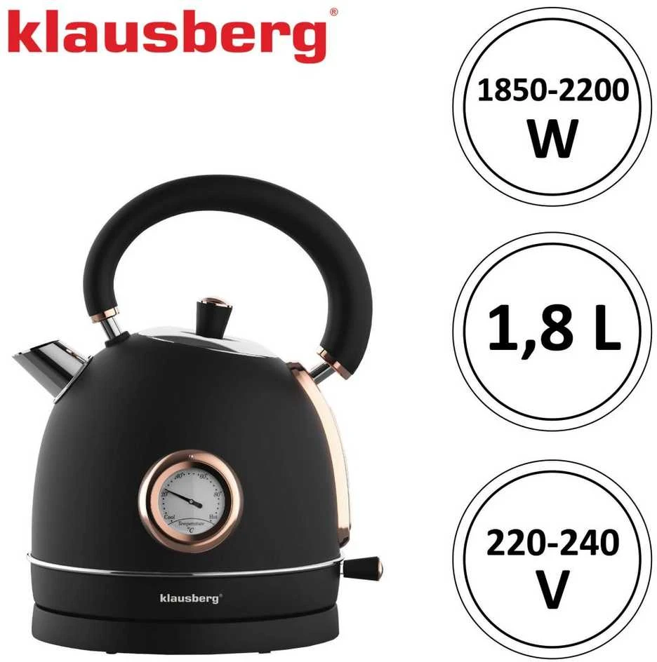Virdulys, Elektrinis virdulys su termometru, nerūdijančio plieno, juodo/rožinio aukso spalvos, 1,8 l, 1850–2200 W, klausberg, kb-7905