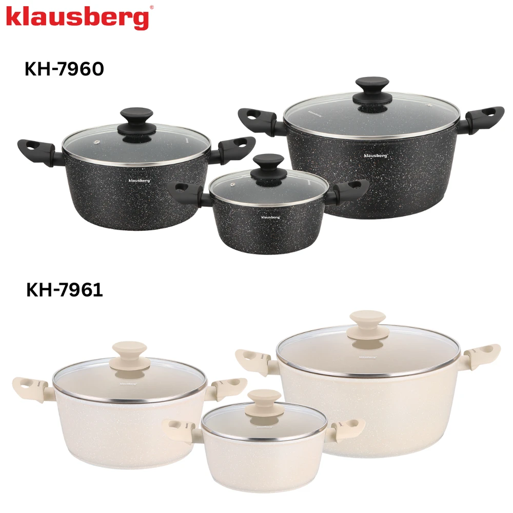 Rinkinys Trijų dalių marmurinių puodų rinkinys su dangčiais, Klausberg kb-7960