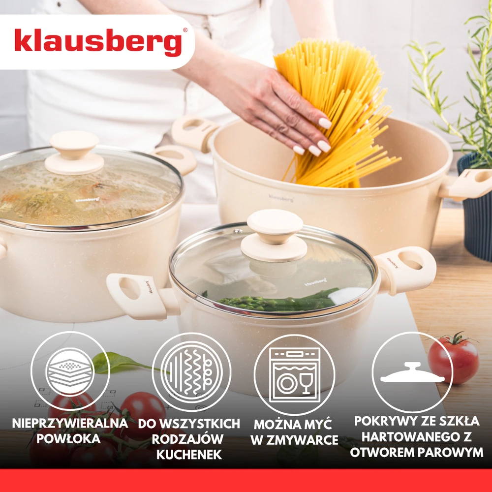 Garnki Puodai su marmurine nelimpančia danga, 6 vnt. rinkinys Klausberg