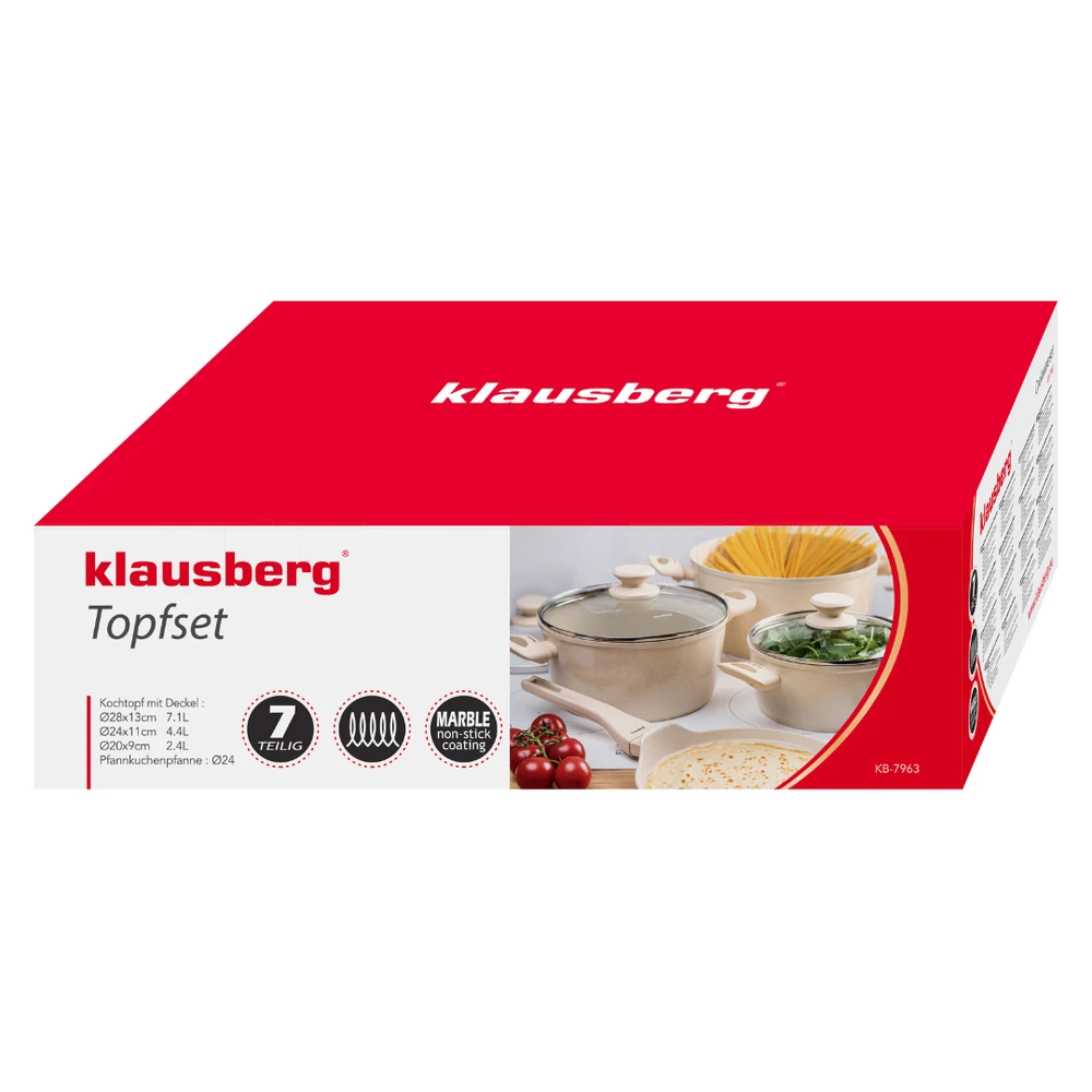 Puodai su marmurine nelimpančia danga, 7 vnt. rinkinys, Klausberg