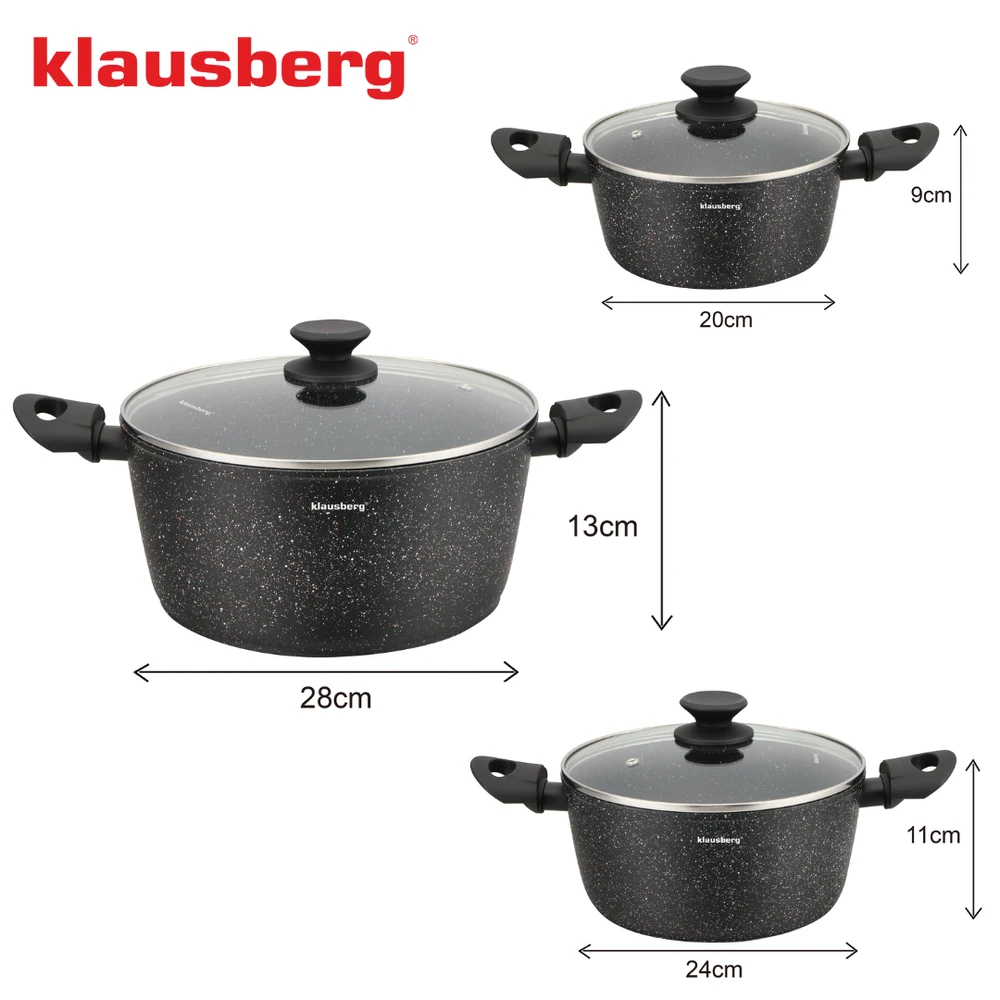 Rinkinys Trijų dalių marmurinių puodų rinkinys su dangčiais, Klausberg kb-7960