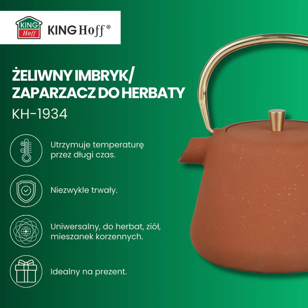 King Hoff Ketaus arbatinukas su sieteliu, emaliuotas vidus, 1 l, surūdijusios spalvos su blizgučiais, aukso detalėmis, kinghoff, kh-1934
