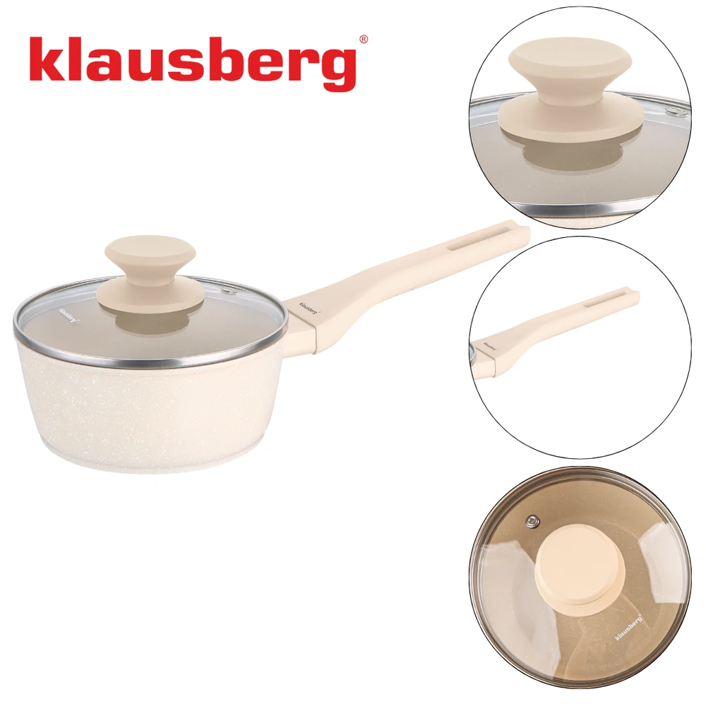 Kaistuvas 16 cm kreminės spalvos marmurinis puodas su dangčiu, Klausberg kb-7987