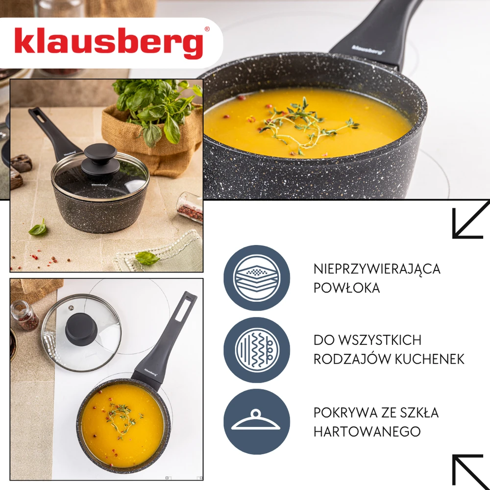 Marmurinis puodas 16 cm su dangčiu, nelimpantis, Klausberg kb-7986