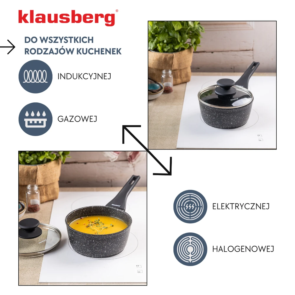 Marmurinis puodas 16 cm su dangčiu, nelimpantis, Klausberg kb-7986