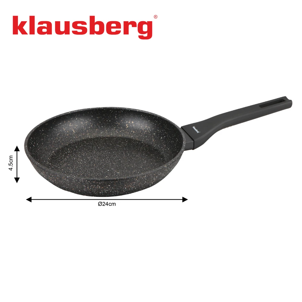 Marmurinė keptuvė 24 cm, juoda, nelimpanti, klausberg KB-7988