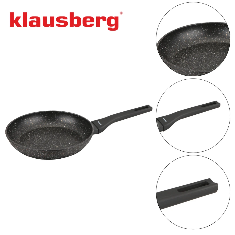 Marmurinė keptuvė 24 cm, juoda, nelimpanti, klausberg KB-7988