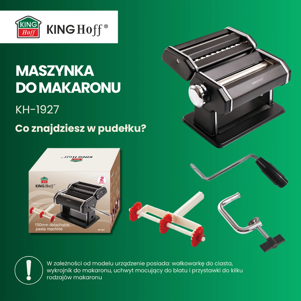 Maszynka Makaronų gaminimo aparatas, plieno, 15 cm, juodas, kinghoff, kh-1927