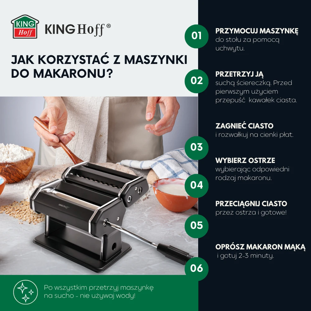 Maszynka Makaronų gaminimo aparatas, plieno, 15 cm, juodas, kinghoff, kh-1927