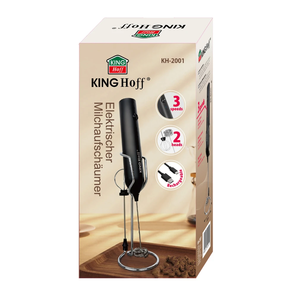 King Hoff Pieno putų plaktuvas, usb-c, 3 prędkości, 2 antgaliai, su stojak, kinghoff