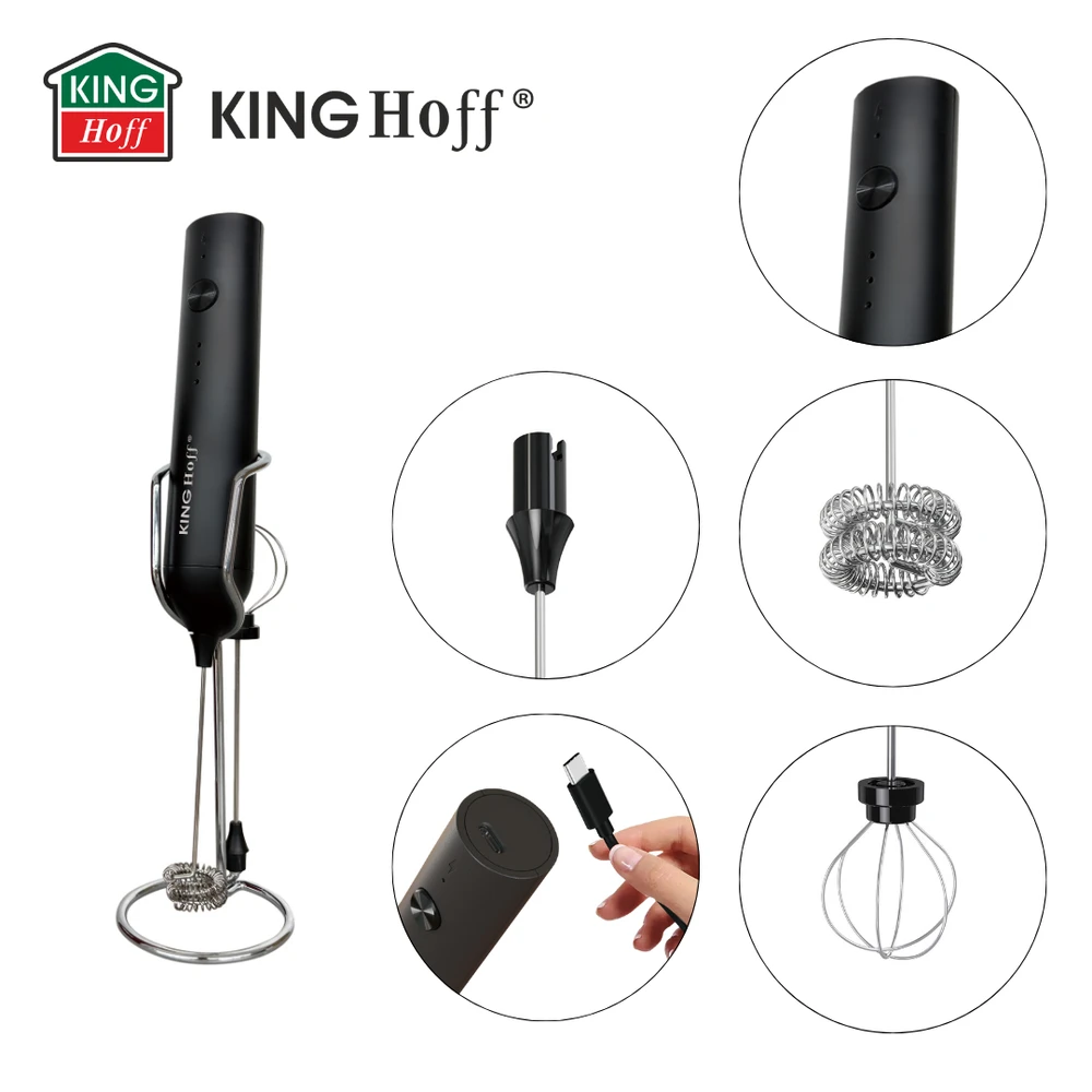 King Hoff Pieno putų plaktuvas, usb-c, 3 prędkości, 2 antgaliai, su stojak, kinghoff