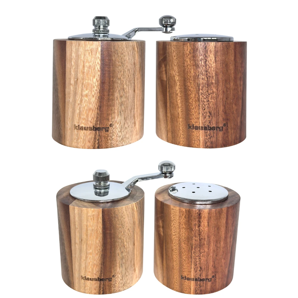 Młynek Pipirų malūnėlis su druskine - rinkinys, akacijos mediena, keraminis mechanizmas, Klausberg, kb-7859