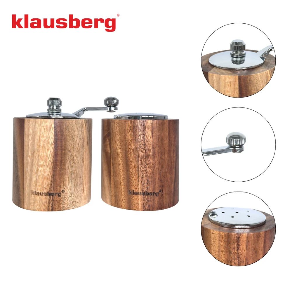 Młynek Pipirų malūnėlis su druskine - rinkinys, akacijos mediena, keraminis mechanizmas, Klausberg, kb-7859