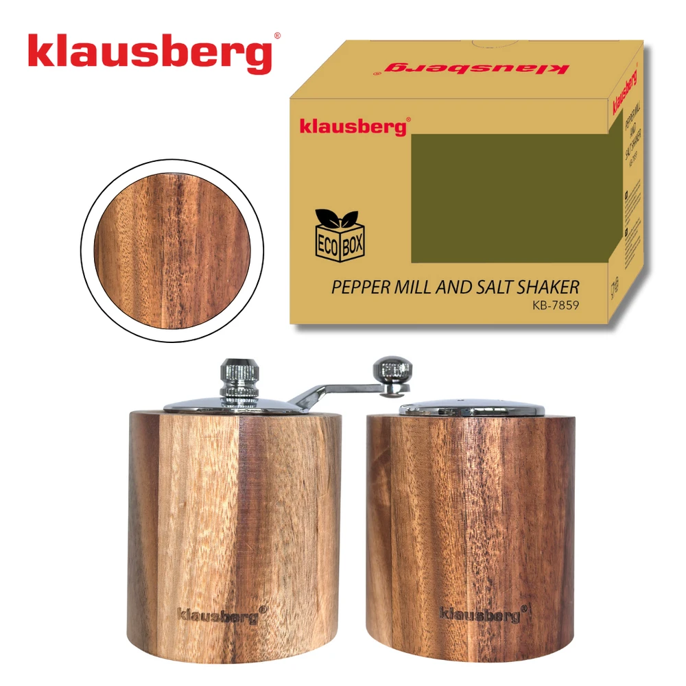 Młynek Pipirų malūnėlis su druskine - rinkinys, akacijos mediena, keraminis mechanizmas, Klausberg, kb-7859