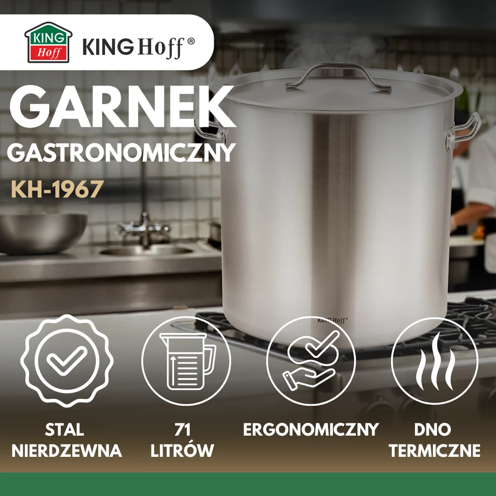 Garnek Puodas Gastronorm puodas, nerūdijantis plienas, skersmuo 45cm, 71l, kinghoff, kh-1967