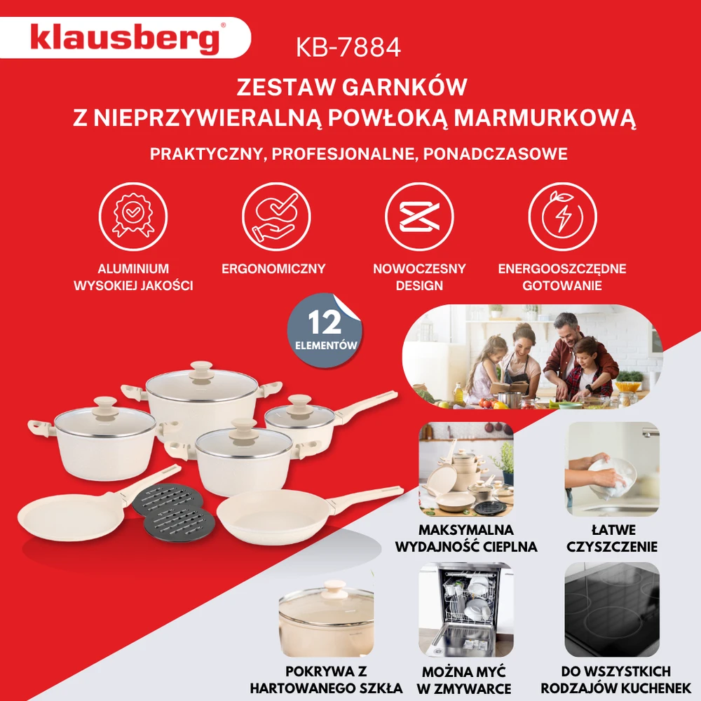 Rinkinys Virtuvės reikmenų rinkinys, 12 dalių, aliuminis su markizės danga, kreminės spalvos, Klausberg, kb-7884