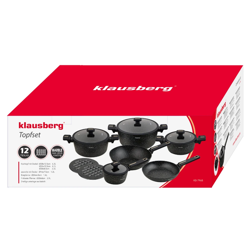 Klausberg 12 marmurinių virtuvės indų rinkinys KB-7968