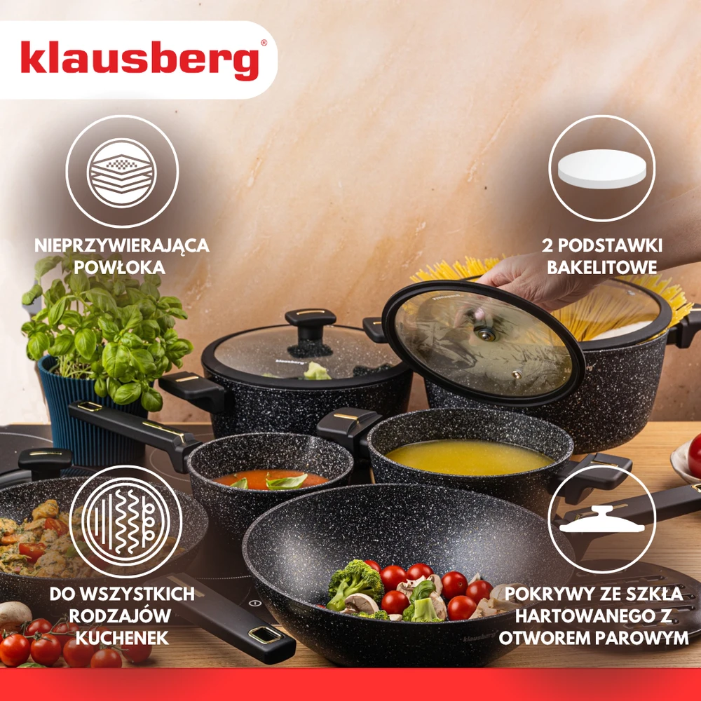 Klausberg 12 marmurinių virtuvės indų rinkinys KB-7968