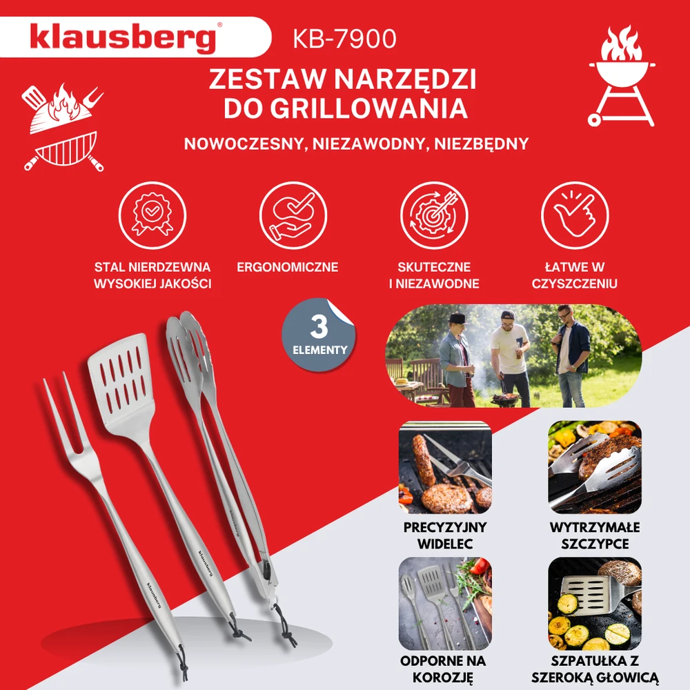 Rinkinys Grilio rinkinys, 3 dalys, nerūdijančio plieno, Klausberg, kb-7900