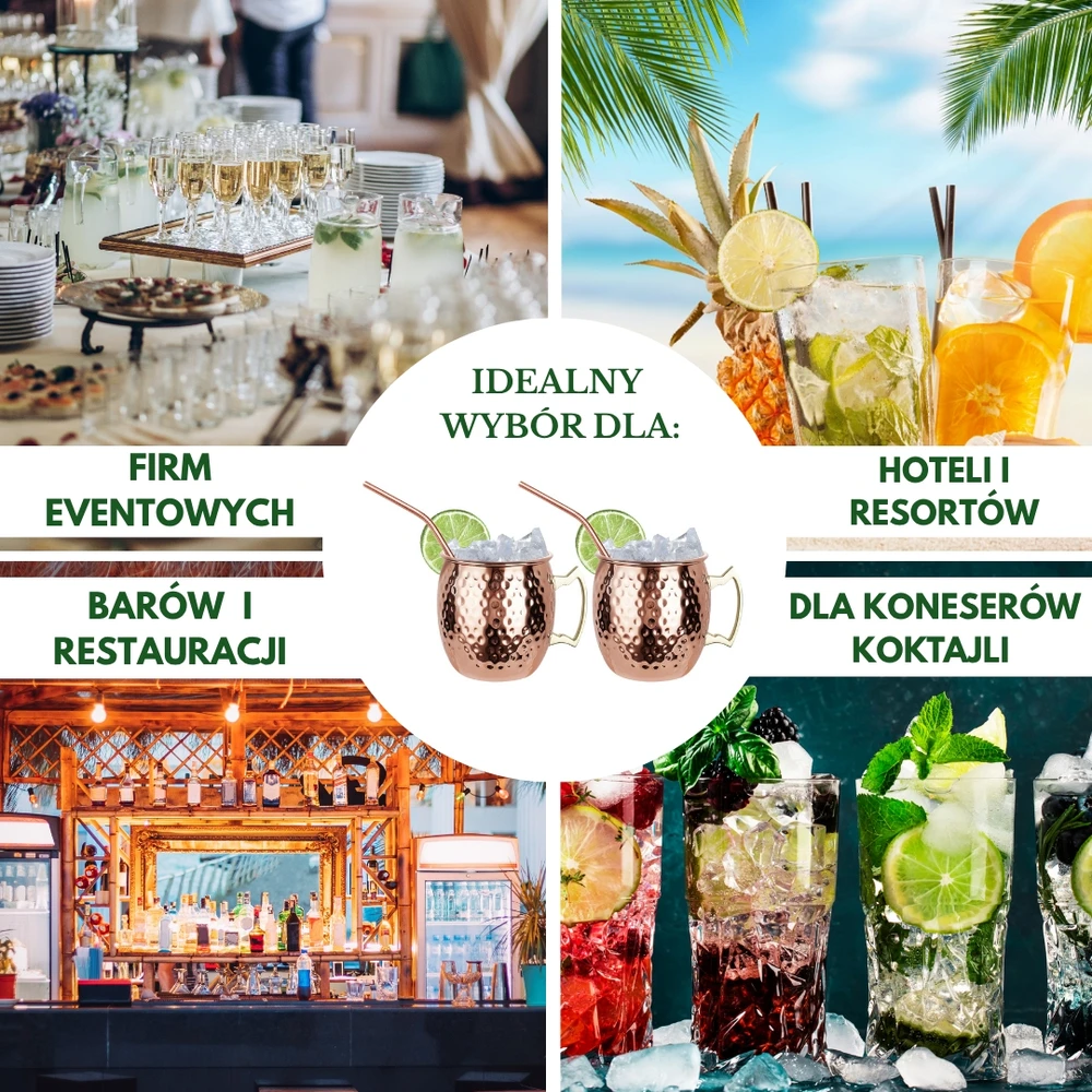 Zestaw Rinkinys „Moscow Mule“ puodelių rinkinys, 2 × 500 ml, 2 šiaudeliai, „Kinghoff“