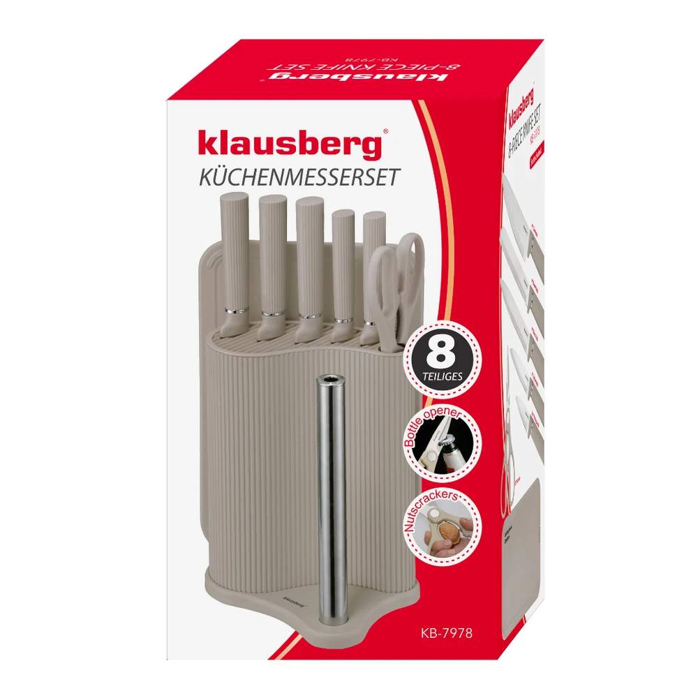 Rinkinys 8 dalių peilių rinkinys su lenta ir rankšluosčių laikikliu, smėlio spalvos, Klausberg, kb-7978