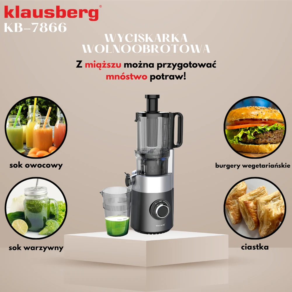 Sulčiaspaudė Lėtaeigė sulčiaspaudė vaisiams ir daržovėms, vertikali, pilka, 180 W, Klausberg, kb-7881