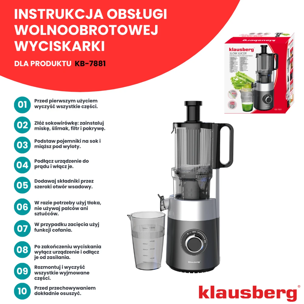 Sulčiaspaudė Lėtaeigė sulčiaspaudė vaisiams ir daržovėms, vertikali, pilka, 180 W, Klausberg, kb-7881
