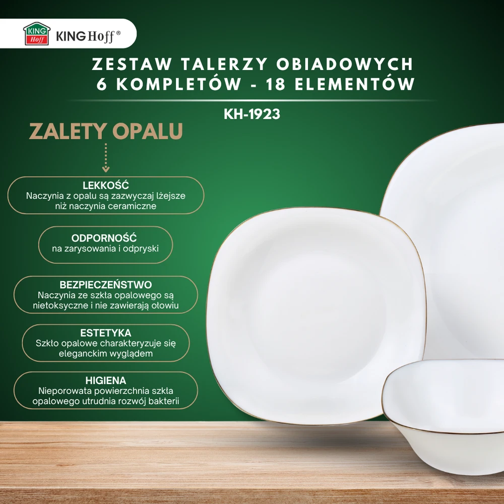 Talerze Topazo plokštės, 18 vnt., opalas, baltas su auksu, kinghoff, kh-1923