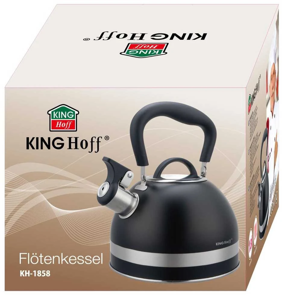 King Hoff Švilpiantis virdulys, 1,8 l, nerūdijančio plieno, juodas, kinghoff, kh-1858
