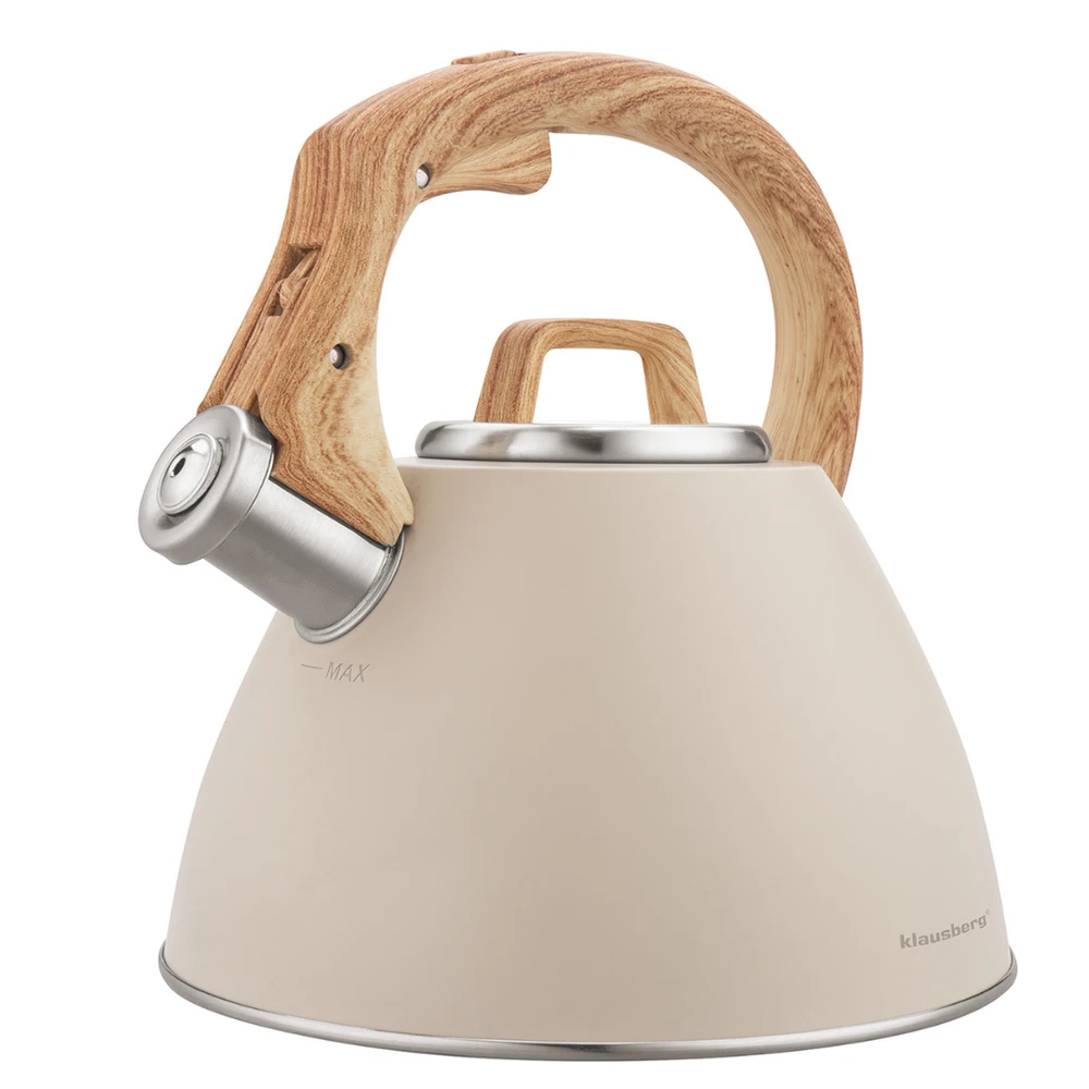 Virdulys, 2,5 l smėlio spalvos plieno virdulys su medžio imitacijos rankena, Klausberg kb-7954