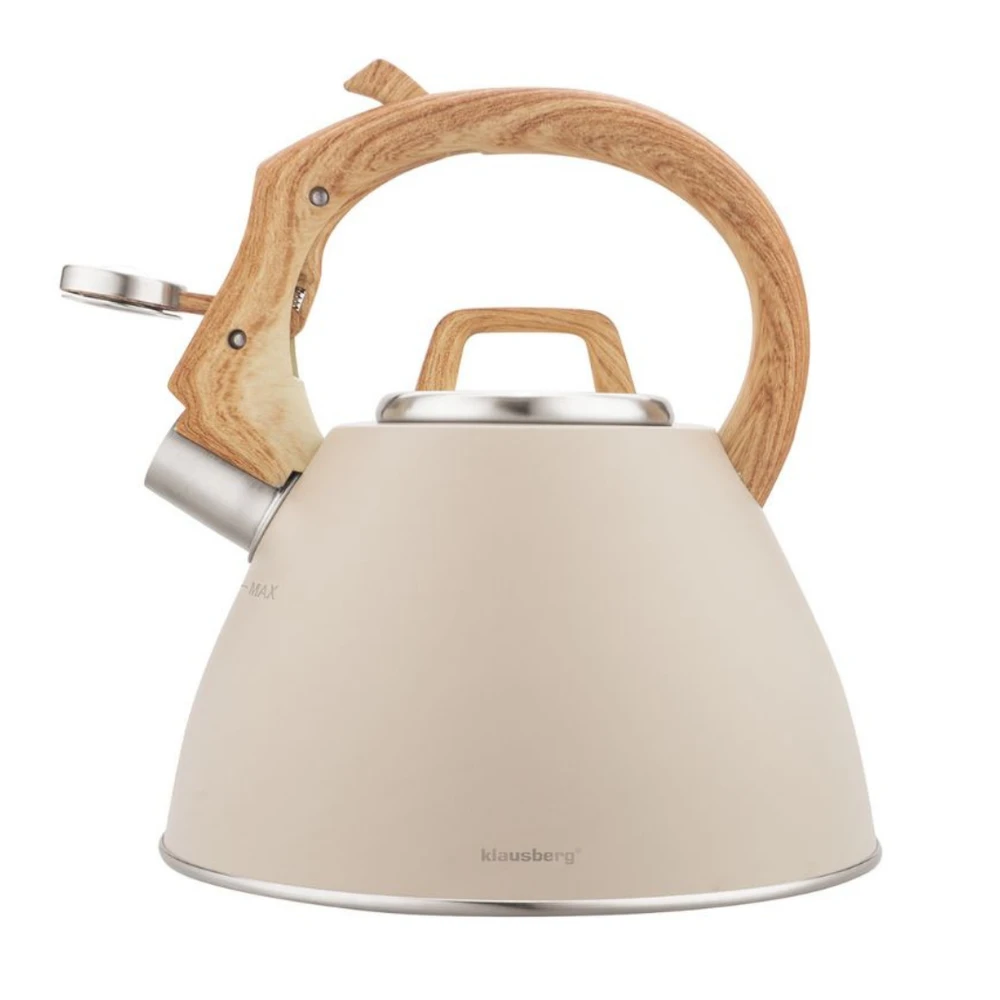 Virdulys, 2,5 l smėlio spalvos plieno virdulys su medžio imitacijos rankena, Klausberg kb-7954
