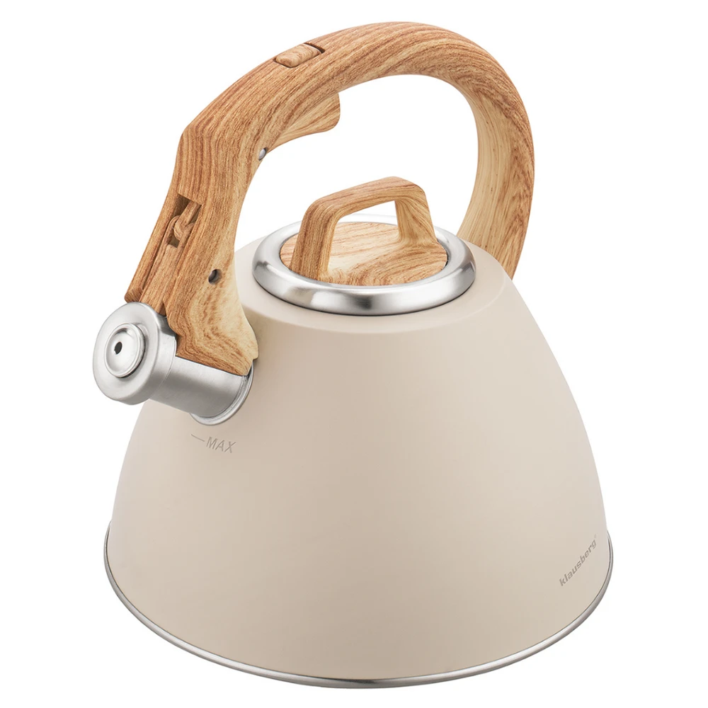 Virdulys, 2,5 l smėlio spalvos plieno virdulys su medžio imitacijos rankena, Klausberg kb-7954