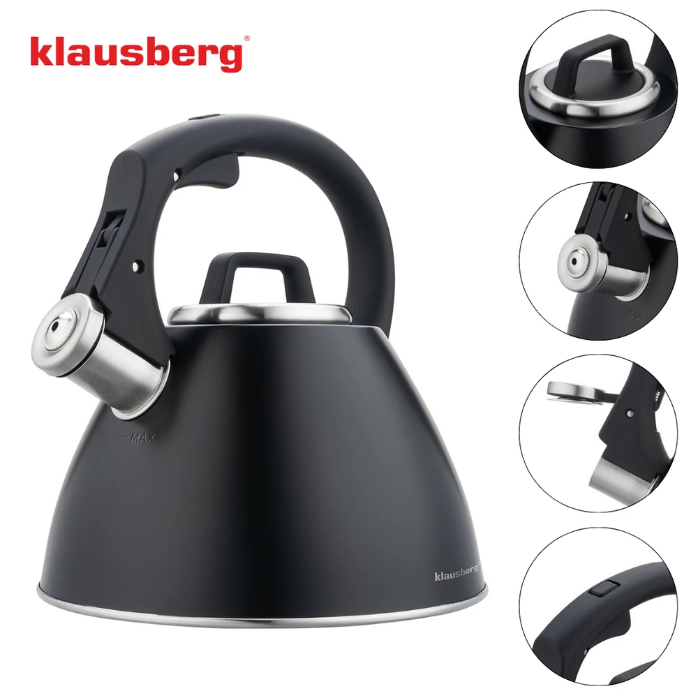 Virdulys, Plieninis virdulys 2,5 l matinės juodos spalvos su minkšta rankena, Klausberg kb-7952