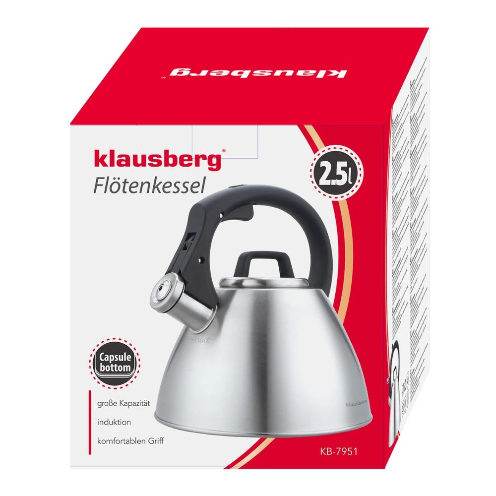 Virdulys, 2,5 l plieno virdulys su švilpuku ir minkšta rankena, Klausberg kb-7951