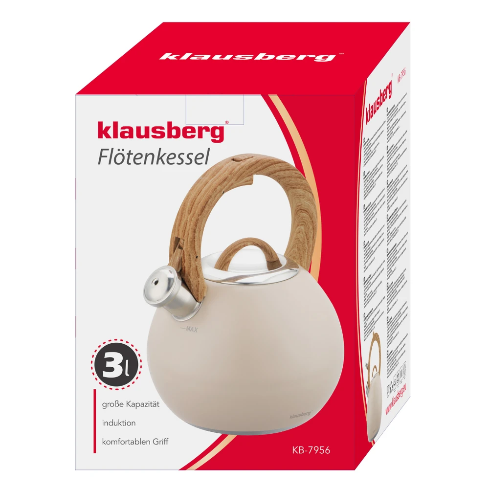 Virdulys, Plieninis virdulys 3 l, matinės smėlio spalvos, su medžio imitacijos rankena, Klausberg kb-7956