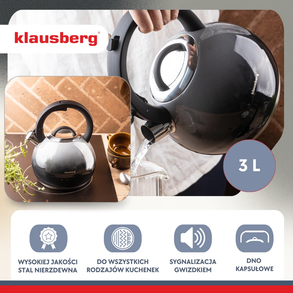 Virdulys, Plieninis virdulys 3 l grafito blizgesio, klausberg KB-7955