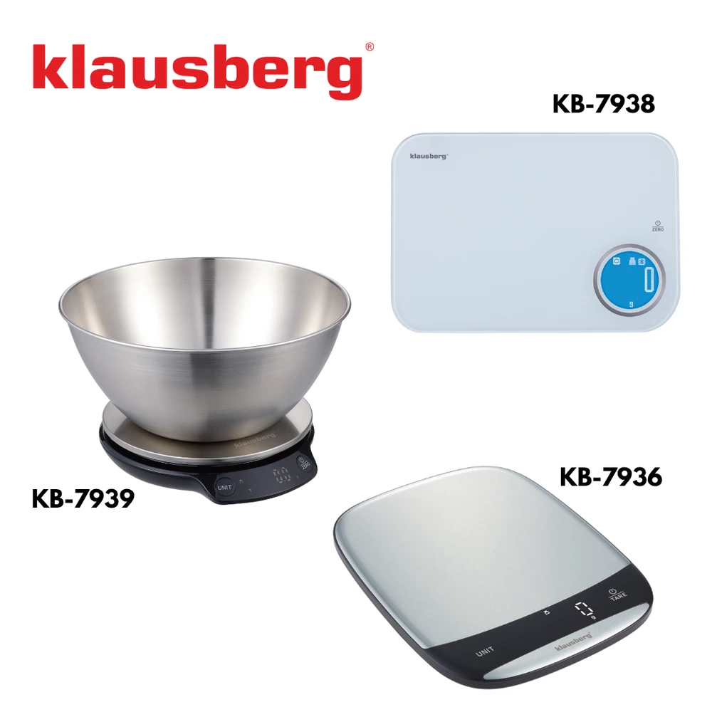 Virtuvinės svarstyklės Svarstyklės LED virtuvės svarstyklės, 10 kg, 1 g tikslumas, USB-C, tara, Klausberg