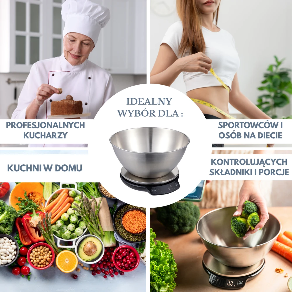 Virtuvinės svarstyklės Waga Svarstyklės Dietinės virtuvės svarstyklės su dubeniu, 1,8 l, „Bluetooth“, programėlė