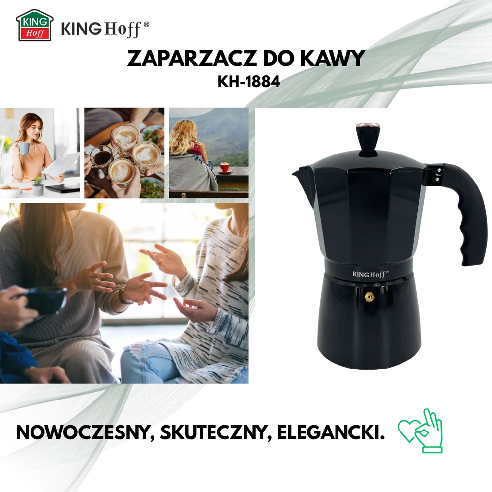 Zaparzacz Espreso kavos virimo aparatas, aliumininis, 9 puodeliai, juodos/rožinio aukso spalvos, „Kinghoff“, KH-1884