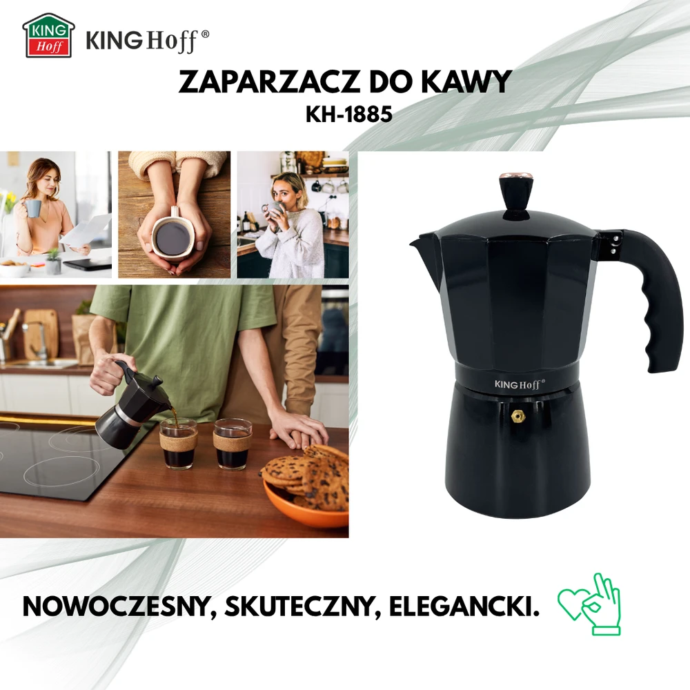 Zaparzacz Espreso kavos virimo aparatas, aliumininis, 12 puodelių, juodos/rožinio aukso spalvos, „Kinghoff“, KH-1885