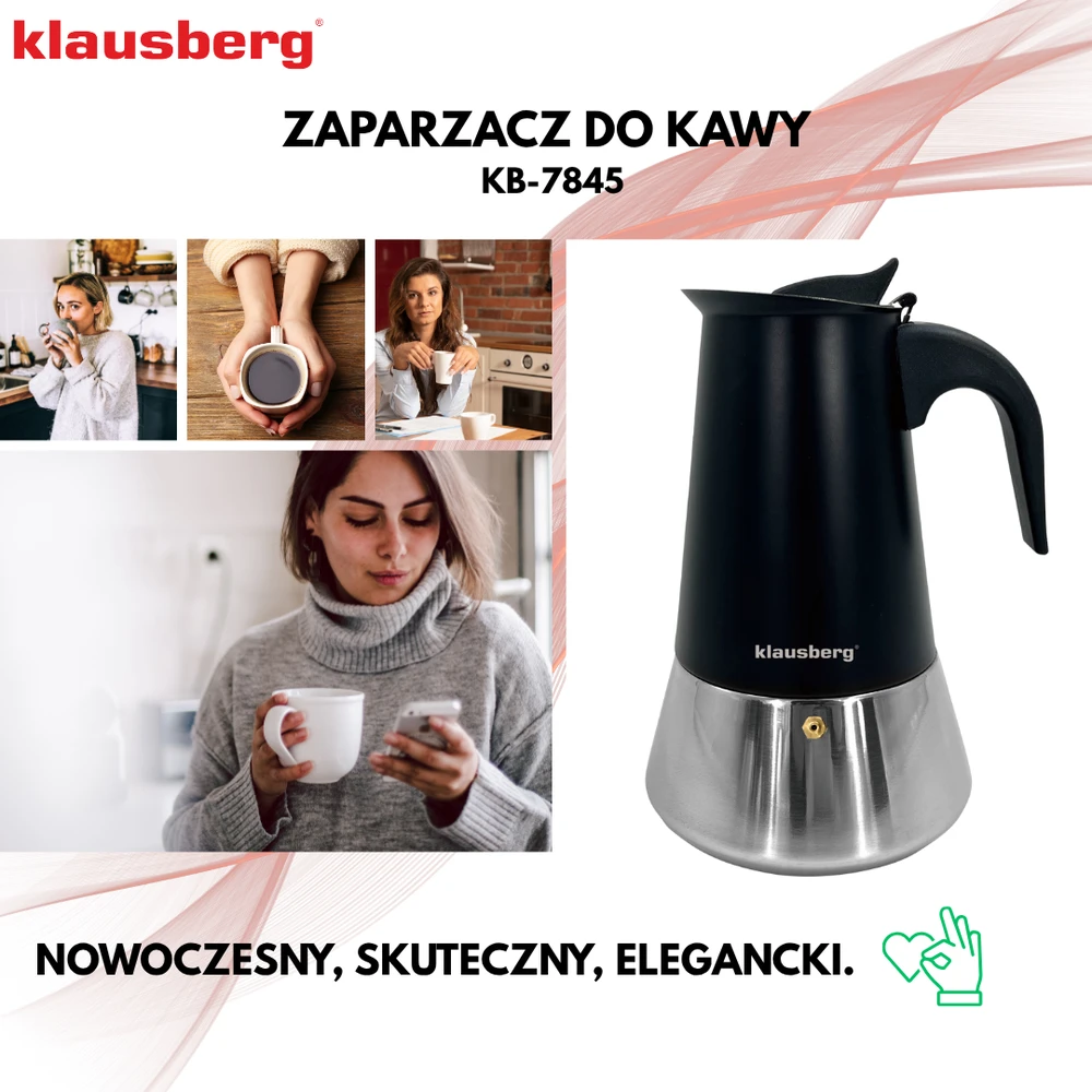 Zaparzacz Espreso kavos virimo aparatas, nerūdijančio plieno, 6 puodeliai, juodas/sidabrinis, Klausberg, KB-7845