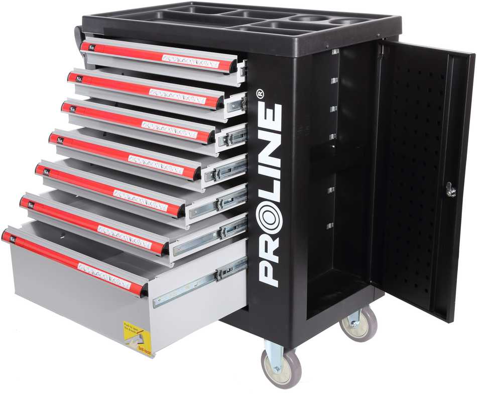 Proline Įrankių spinta. 7 stalčiai 79x49x101cm su priekine plokšte 206 vnt. prolinas hd