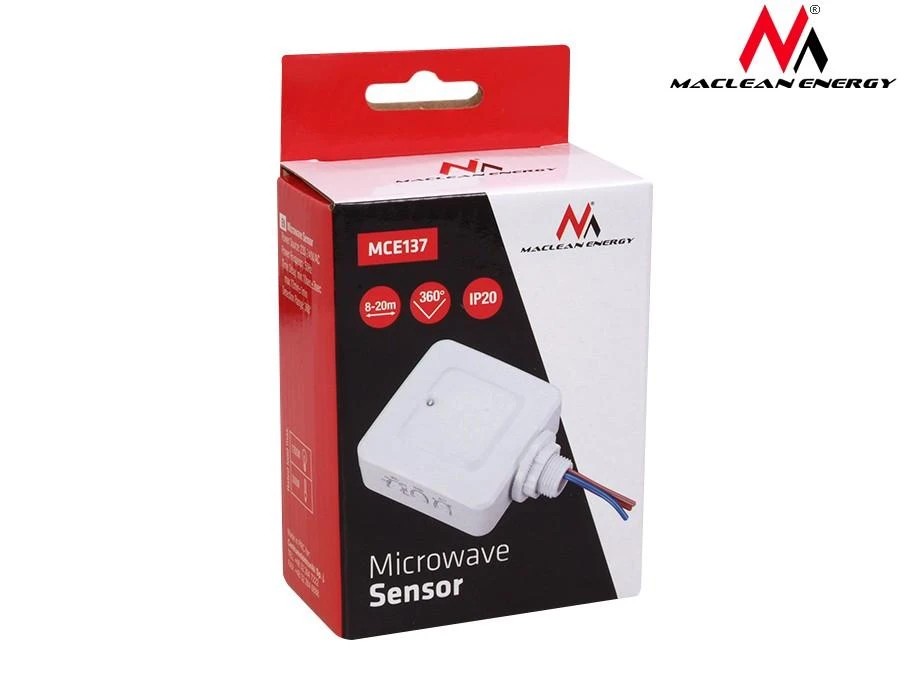 Czujnik „Maclean“ mikrobangų judesio jutiklis, įmontuotas, veikimo nuotolis 4–10 m, 1200 W, MCE137