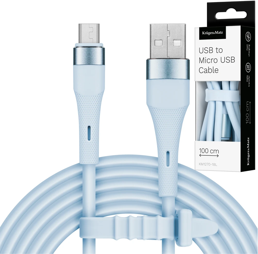 USB - microUSB kabelis 1 m silikoninis mėlynas Kruger & Matz Basic