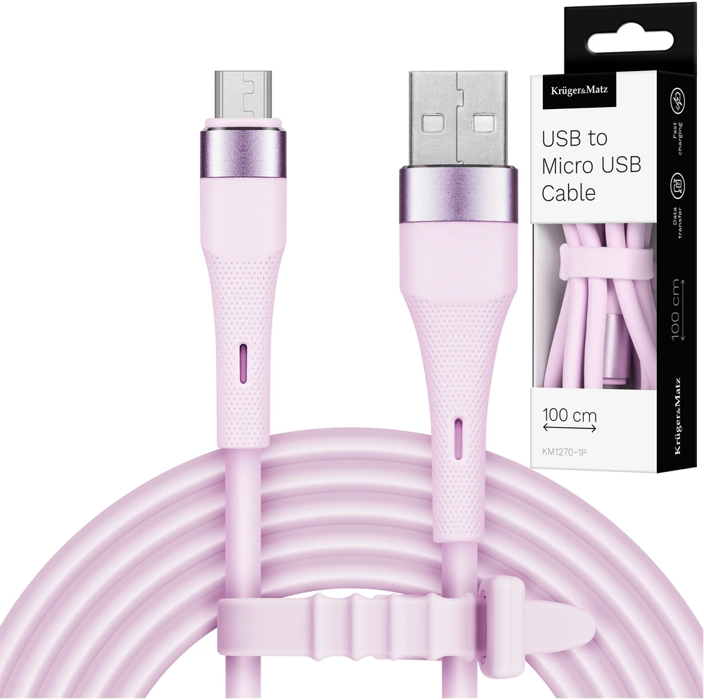 USB - microUSB kabelis 1 m silikoninis rožinis Kruger & Matz Basic