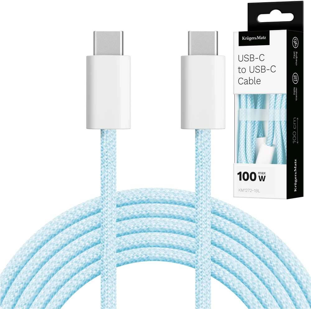 C tipo USB – C tipo USB kabelis 100 W, 1 m Mėlyna Kruger & Matz Basic